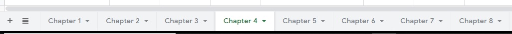 Tabs across the bottom of the Google Sheet, one per REG chapter
